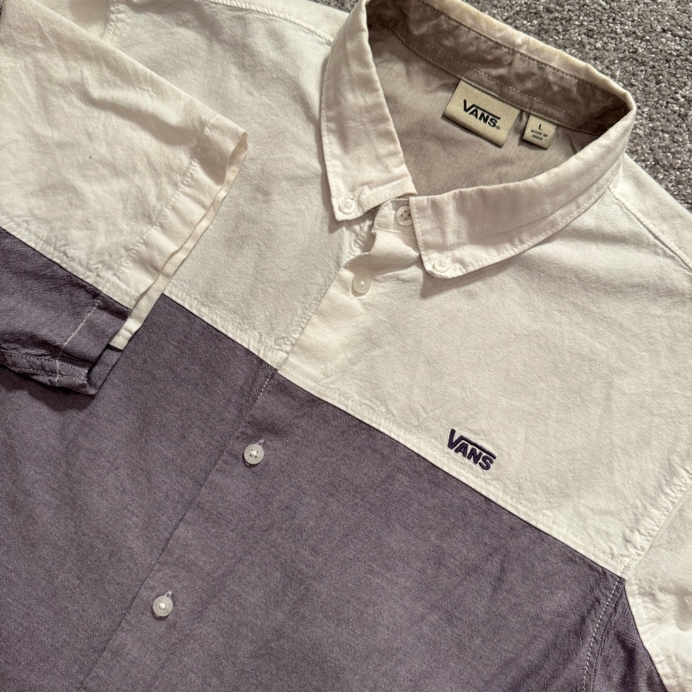 Vans Shirt Mens Large Gray White Colorblock Cotton Skater Surf Casual Streetwear
